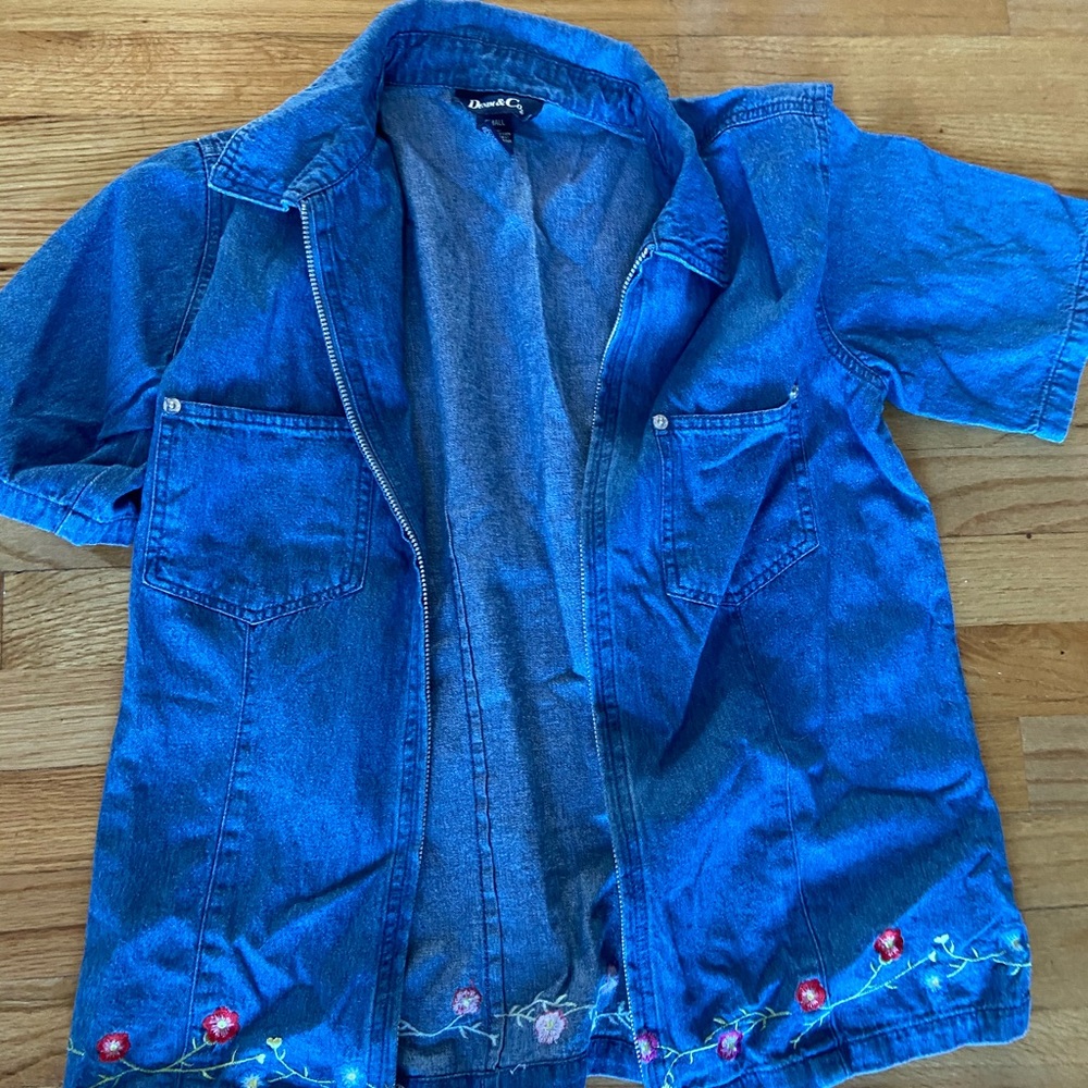 Denim jacket short sleeve ,zippered closure front